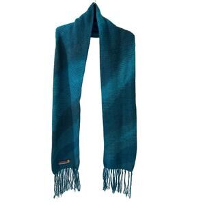 Alpaca Fringe Fluffy Ombre Scarf Made in Peru Turquoise Blue Green 68" L  7" W